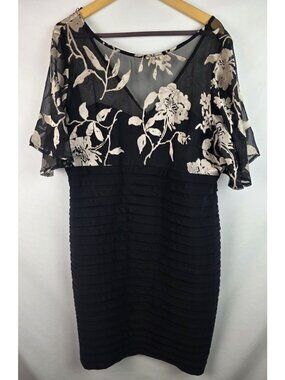 Scarlette Dress Womens Size 18 Black Sheer Floral Pleated Fancy Coctail Dress
